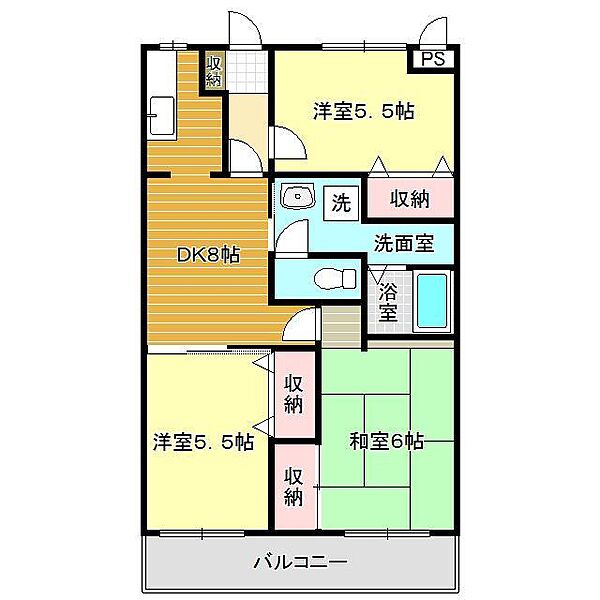 山口県下関市富任町2丁目(賃貸マンション3DK・1階・63.52㎡)の写真 その2