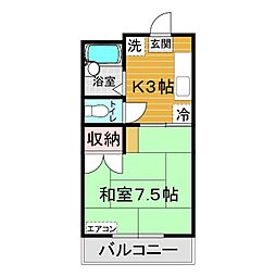 光ヶ丘ハイツB棟 1階1Kの間取り