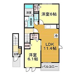 ディアコートII 205 1階2LDKの間取り