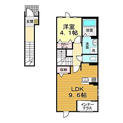 クローバー・サーティ 2階1LDKの間取り