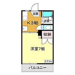 コーポ後田B 2階1Kの間取り