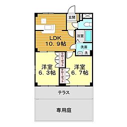 ヴァンベールＫ 1階2LDKの間取り