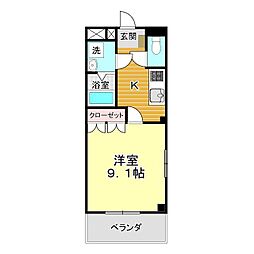 スカイハイム桜 1階1Kの間取り
