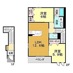 ボヌール西観音 2階2LDKの間取り