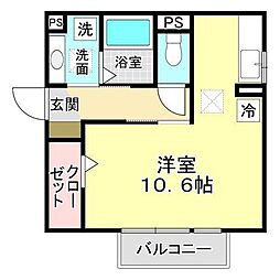 フェリオ ラ・フォンテ 1階ワンルームの間取り
