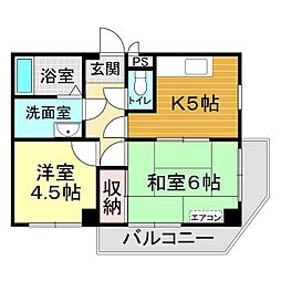 ベルベ三笠 2DKの間取図画像