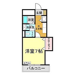 ペルソナ新下関 1Kの間取図画像