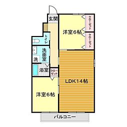 アクアハイツ1号館 2LDKの間取図画像