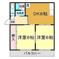 秋本マンション 2DKの間取図画像