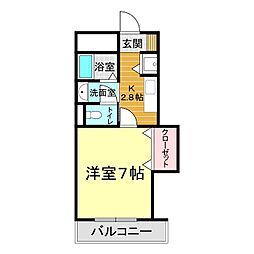 ペルソナ新下関 1Kの間取図画像