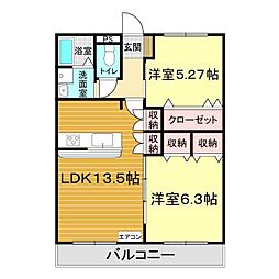 ウエルス熊野 2LDKの間取図画像