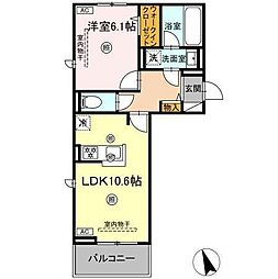 カーサヒルズ 1LDKの間取図画像