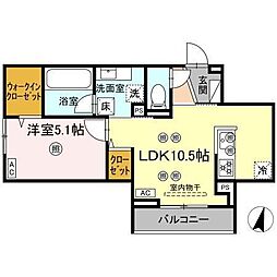 ディアライズ綾羅木本町 A棟 1LDKの間取図画像