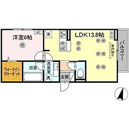 ディアライズ綾羅木本町 B棟 1LDKの間取図画像