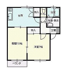 メンバーズタウン新井A 2DKの間取図画像