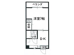 綿蒔ハイツ1 1Kの間取図画像
