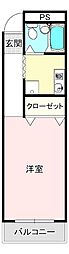 パティオ21 2階1Kの間取り
