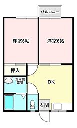 シャトルニュー前田 2DKの間取図画像