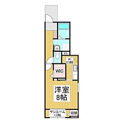 JR篠ノ井線 川中島駅 徒歩22分の賃貸アパート 1階1Kの間取り