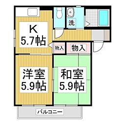 エバーグリーンB 2Kの間取図画像