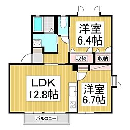 オリンピア寺町A 2LDKの間取図画像
