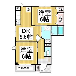 エヴァーグリーンA 2DKの間取図画像