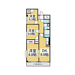 グランドマンション田園 3DKの間取図画像