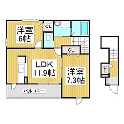 サニーコートB 2LDKの間取図画像