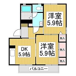 フレグランスあかざわA 2DKの間取図画像