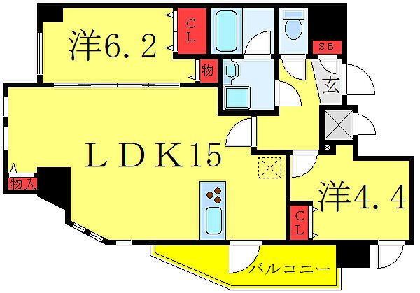 東京都北区王子2丁目(賃貸マンション2LDK・9階・56.04㎡)の写真 その2