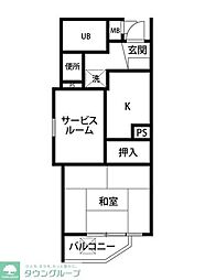 東急田園都市線 二子新地駅 徒歩14分の賃貸マンション 2階1Kの間取り