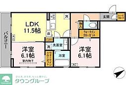東急田園都市線 あざみ野駅 徒歩15分の賃貸アパート 3階2LDKの間取り