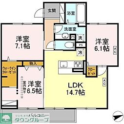 横浜市港北区新羽町アパート 3LDKの間取図画像