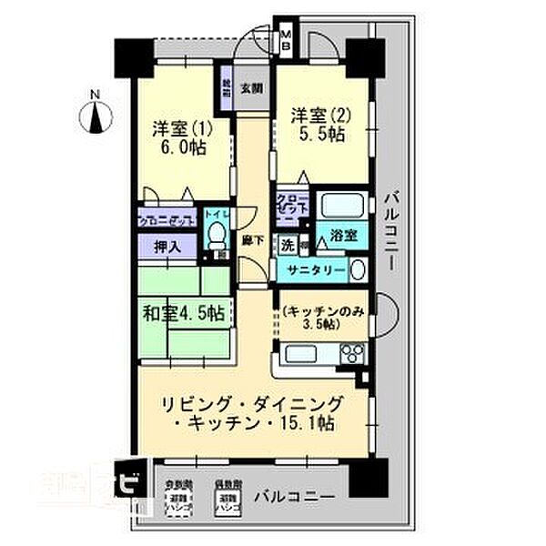 アルファライフ西島田 905｜岡山県岡山市北区西島田町(賃貸マンション3LDK・9階・68.67㎡)の写真 その2