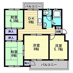 旭川ハイツB棟 4DKの間取図画像