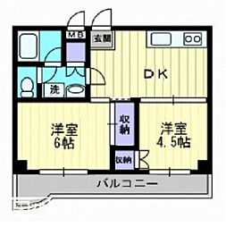 グランツ西古松2 2DKの間取図画像