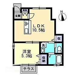 arancia青江　B棟 1階1LDKの間取り