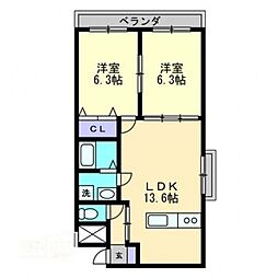 Whitestone白石 2LDKの間取図画像