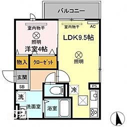 ジーヴル東古松 1LDKの間取図画像