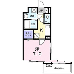 カーサ幸 1Kの間取図画像