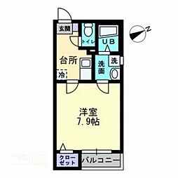 クレフラスト北長瀬A棟 ワンルームの間取図画像