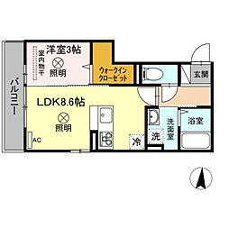 ウィングB 1LDKの間取図画像