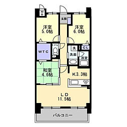 アルファライフ岡山駅西 3LDKの間取図画像