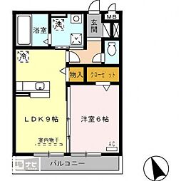 セジュール西川原 1LDKの間取図画像