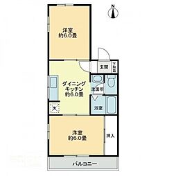 シャンボール福岡 4階2DKの間取り