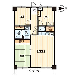 百石ハイツ 6階3LDKの間取り