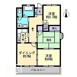 若葉ハイツ 3DKの間取図画像