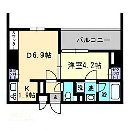 リアライズ瓦町 1DKの間取図画像