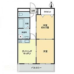 グリーンハイツ池戸第2 2DKの間取図画像