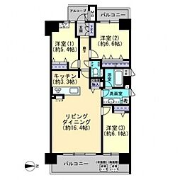 レアーレ瓦町 3LDKの間取図画像